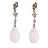 NO RESERVE PRICE Art Deco Style Cultured Opal Silver Earrings