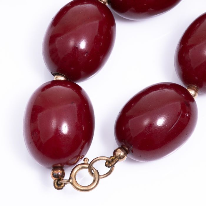Large Cherry Amber and Gold Bead Necklace - Image 2 of 6