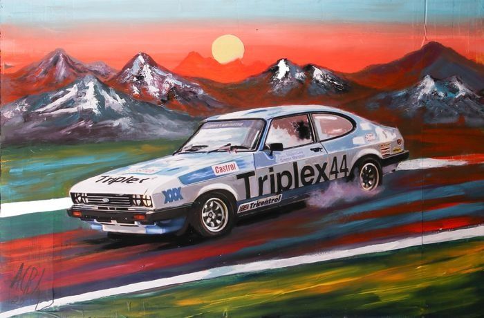 44 Triplex Capri Racing Car Signed Painting A. Lopes