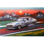 44 Triplex Capri Racing Car Signed Painting A. Lopes
