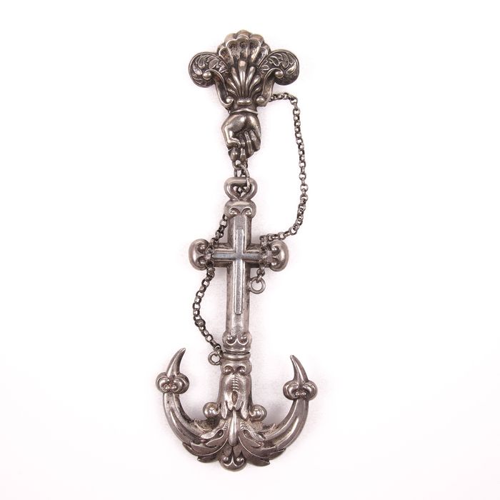 Victorian Silver Anchor Momento Mori Pendant