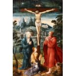 XVI Flanders School Old Master Painting Depicting The Crucifixion of Christ