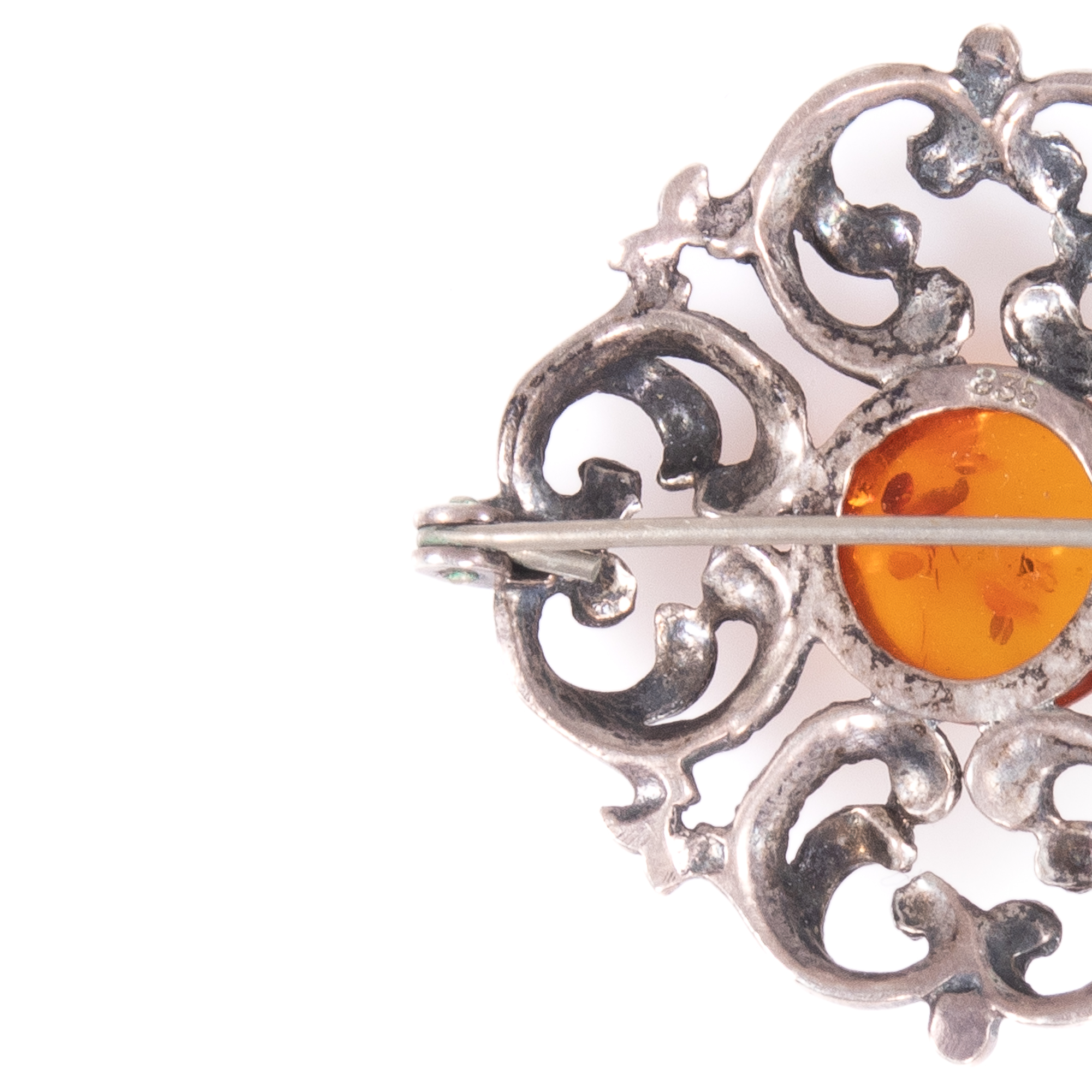 Art Nouveau Silver Amber Brooch - Image 6 of 7