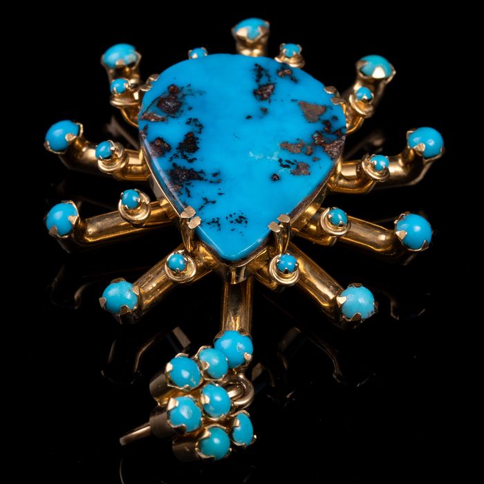 18K Gold Turquoise Pendant - Image 2 of 7