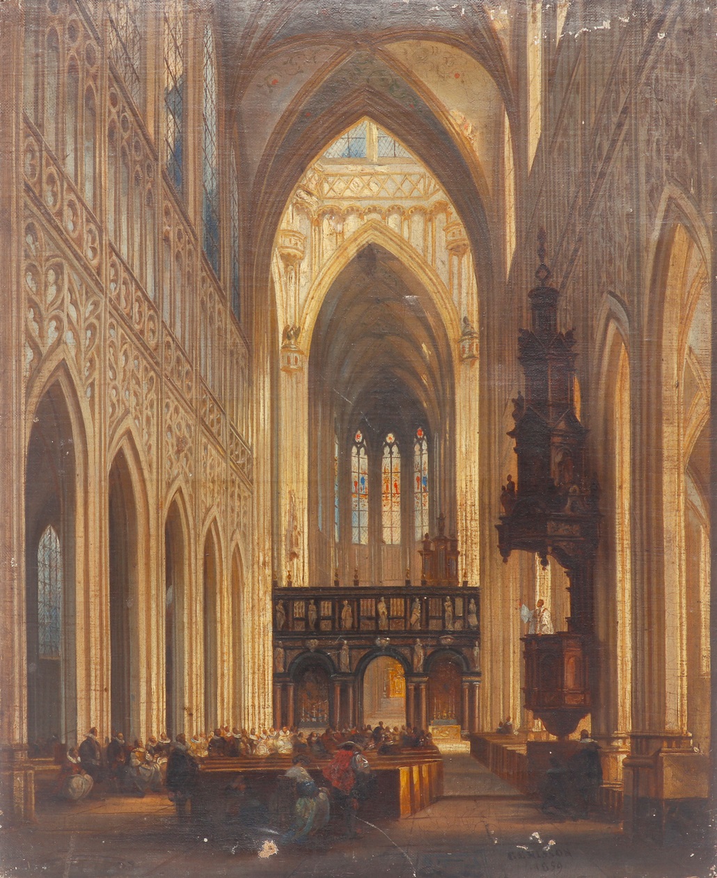 XIX Jules Victor Génisson (Saint-Omer 1805-1860 Bruges) Cathedral Interior