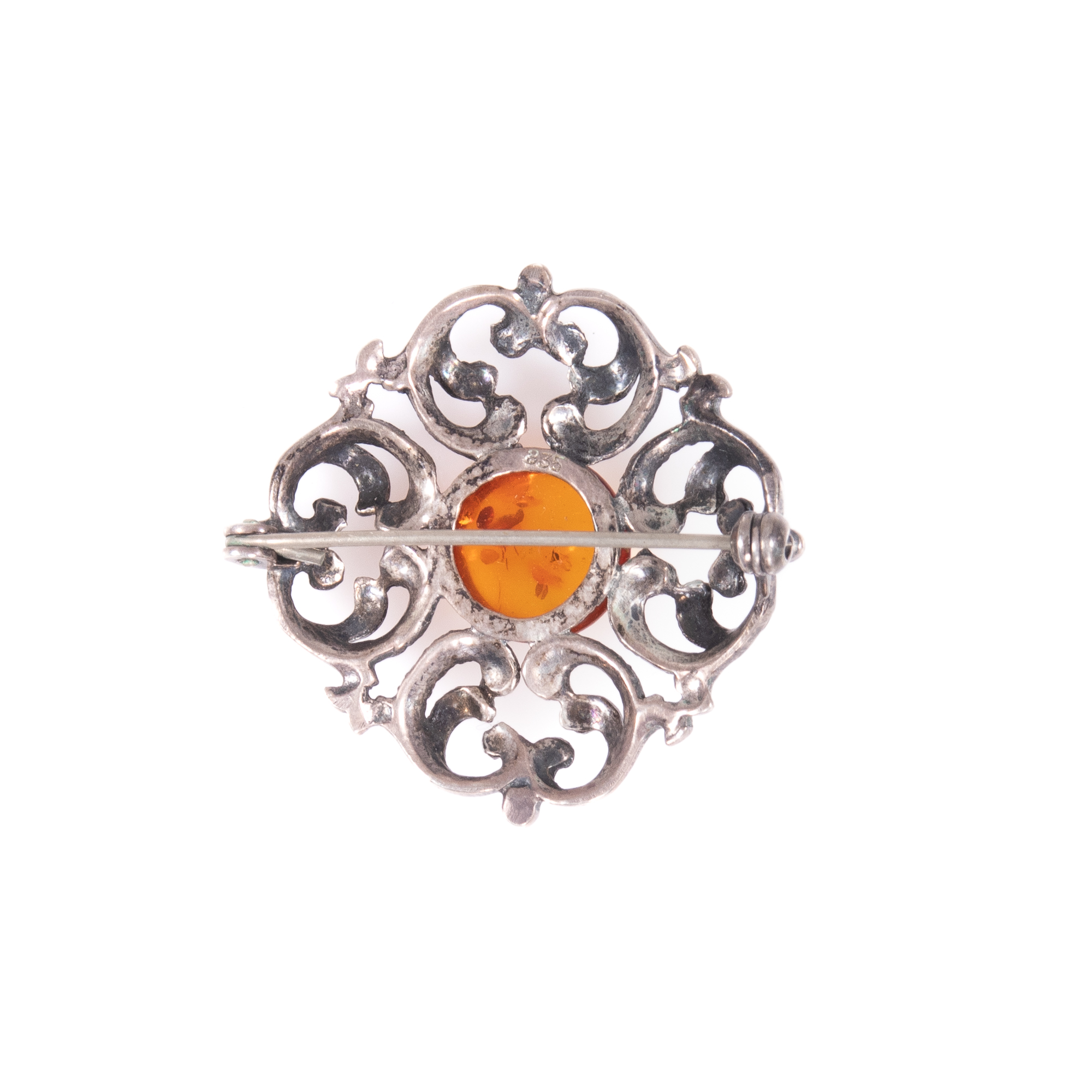 Art Nouveau Silver Amber Brooch - Image 4 of 7