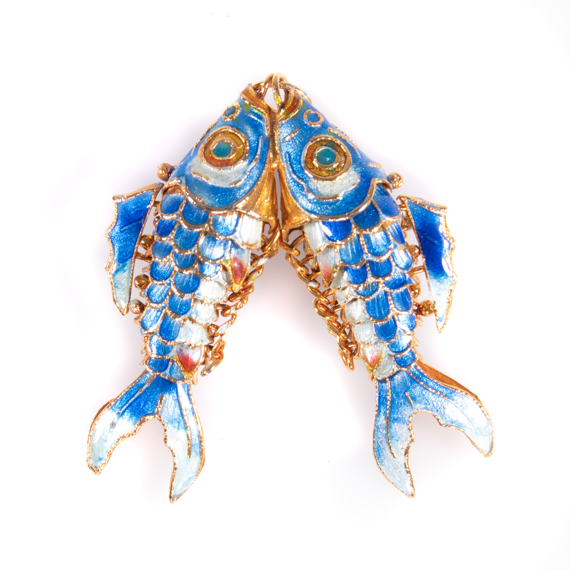 Articulated Enamel Silver Twin-Fish Pendant