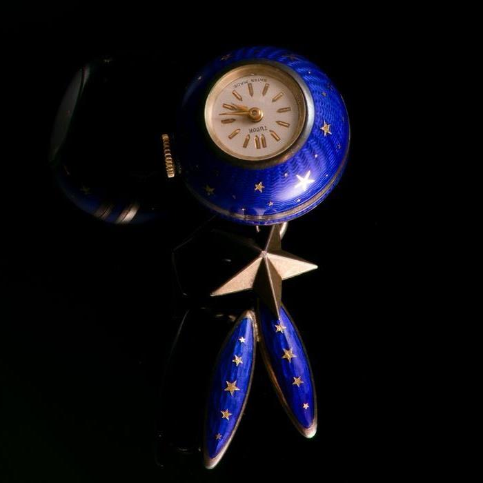 Rolex Tudor Art Deco Enamel Watch Brooch