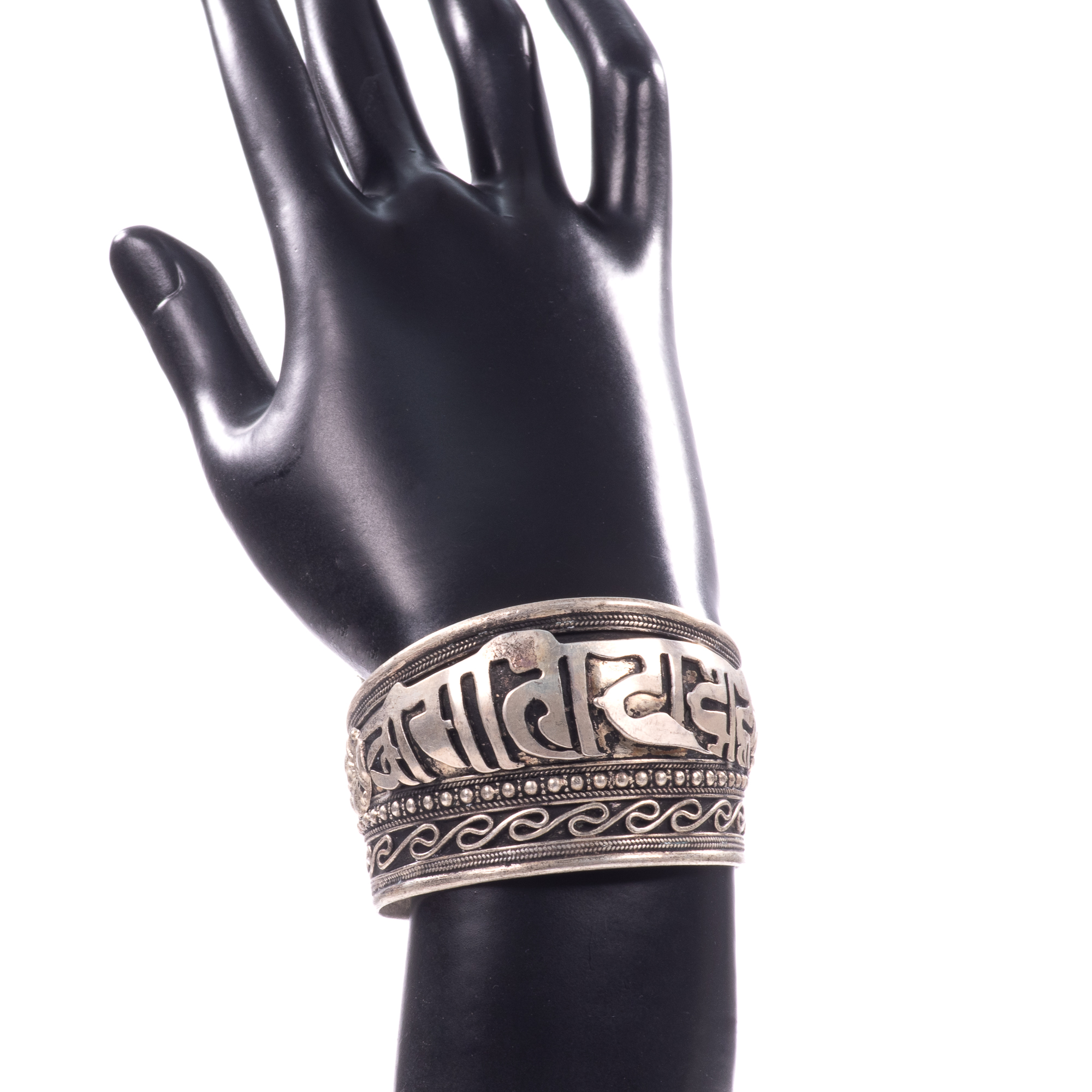 Tibetan Buddhist Silver Cuff Bracelet - Image 5 of 6