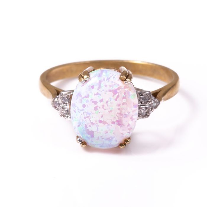 Gilded Cultured Opal Art Deco Style Ring