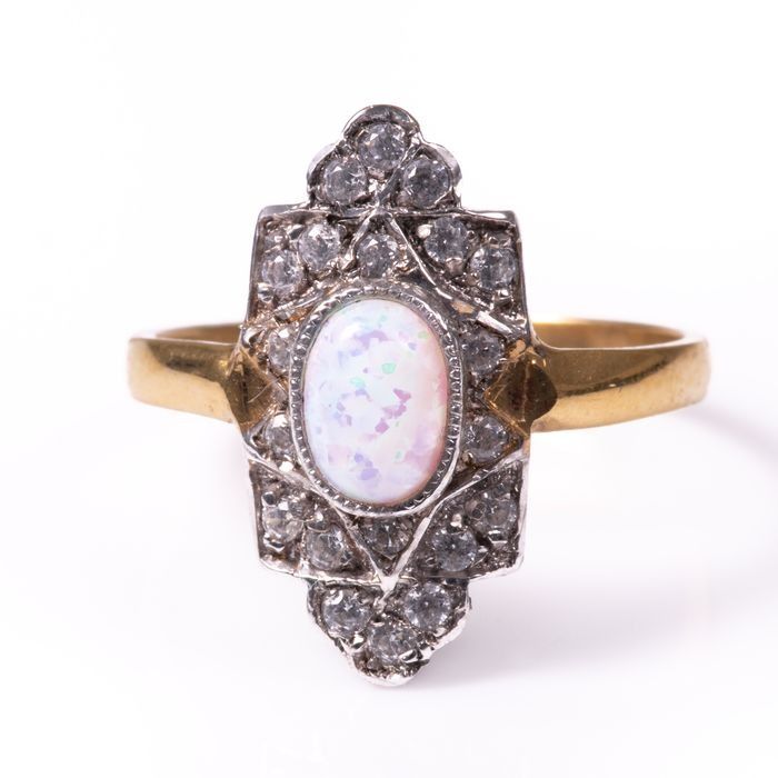Silver Gilt Art Deco Style Opal Ring