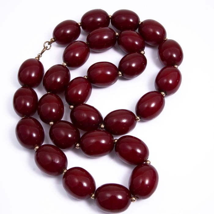 Large Cherry Amber and Gold Bead Necklace - Image 6 of 6