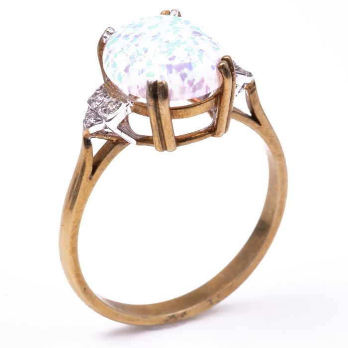 Gilded Cultured Opal Art Deco Style Ring - Image 2 of 6