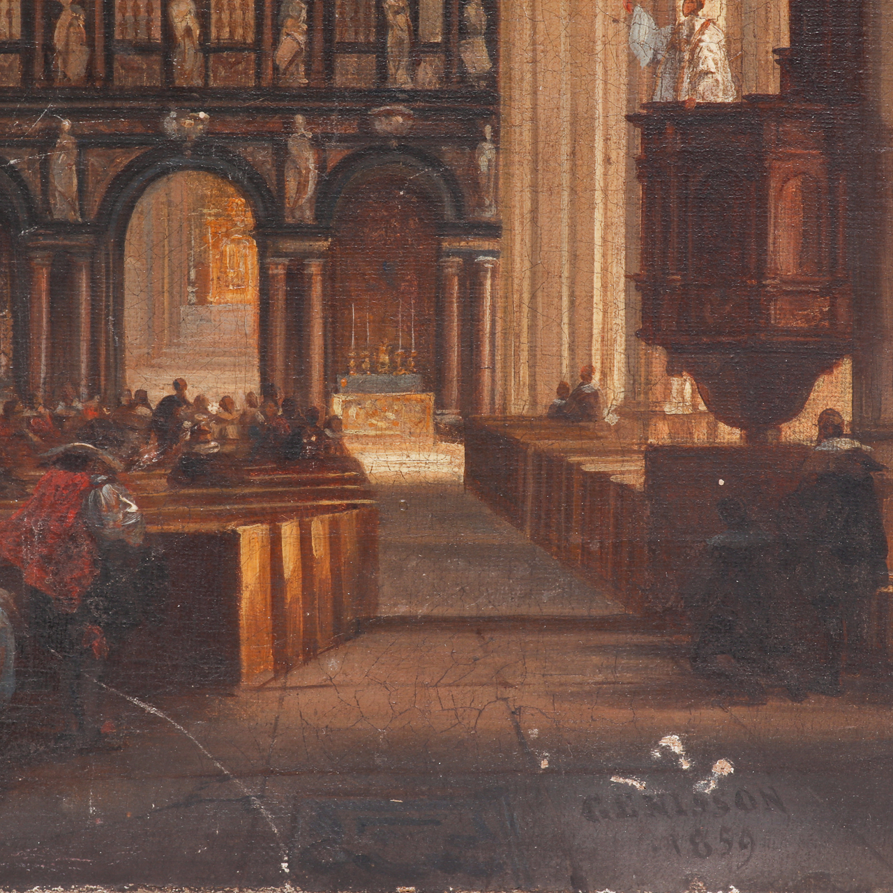 XIX Jules Victor Génisson (Saint-Omer 1805-1860 Bruges) Cathedral Interior - Image 3 of 6