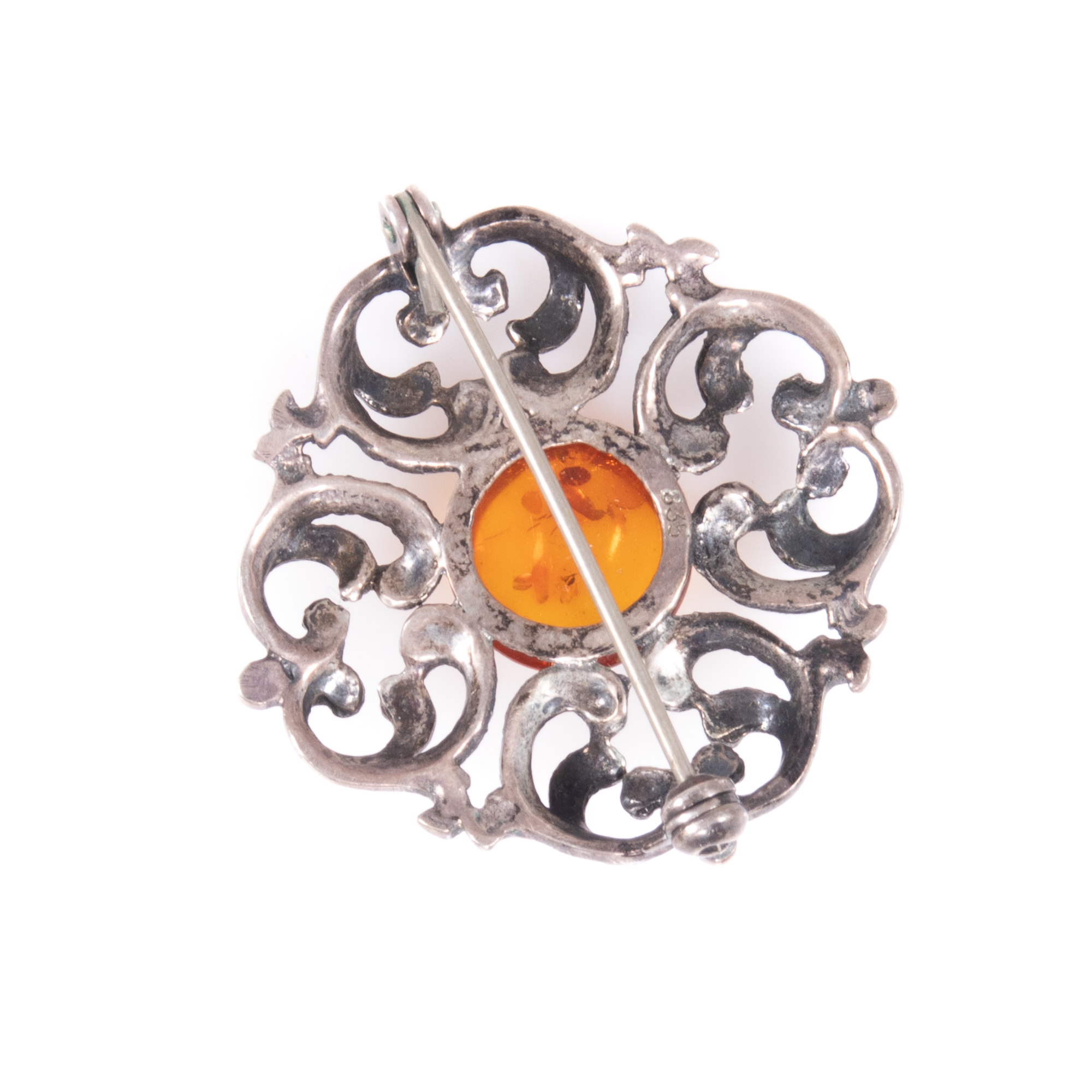 Art Nouveau Silver Amber Brooch - Image 7 of 7