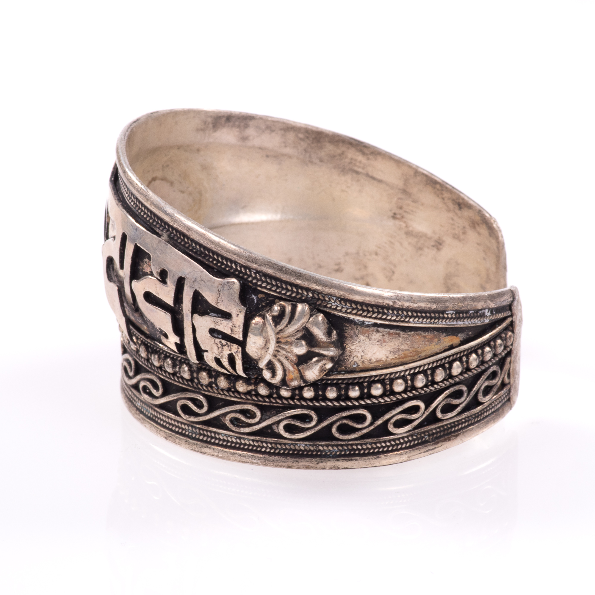 Tibetan Buddhist Silver Cuff Bracelet - Image 3 of 6