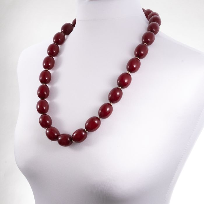 Large Cherry Amber and Gold Bead Necklace