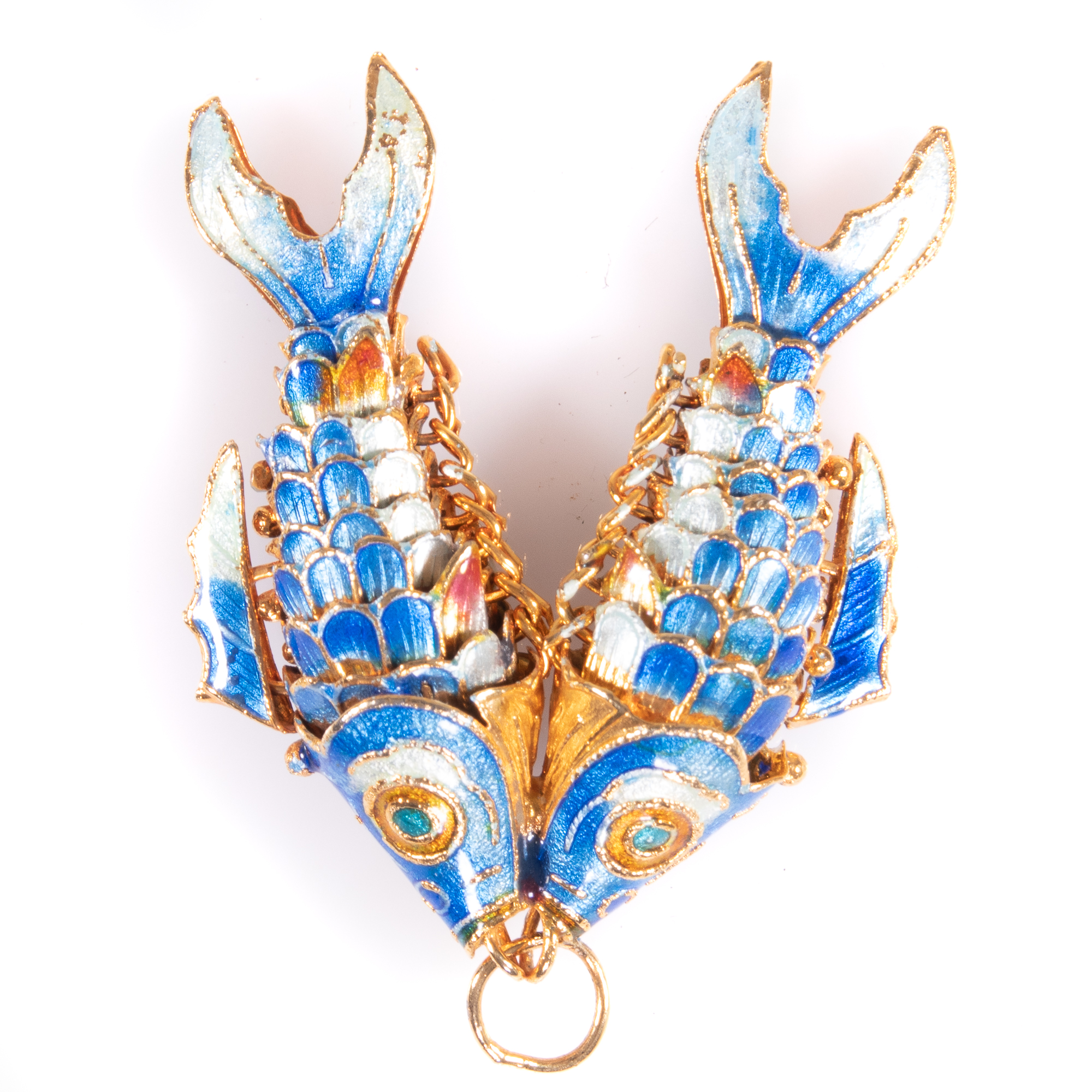 Articulated Enamel Silver Twin-Fish Pendant - Image 4 of 6