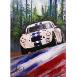 Austin Healey 3000 Racing Car Signed Painting A. Lopes
