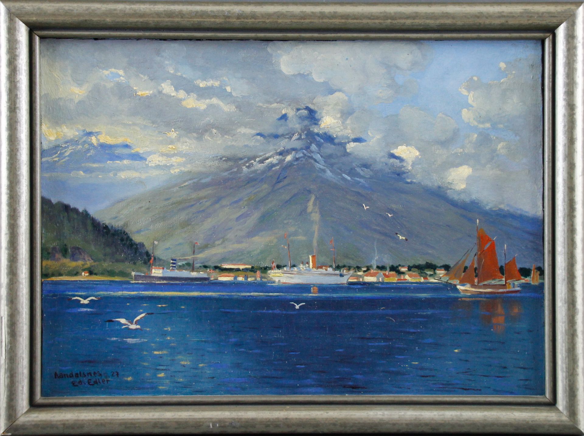 Eduard Edler (1887 - 1969 ) - Öl/Lw., "Schiffe vor Andalsnes", 1927