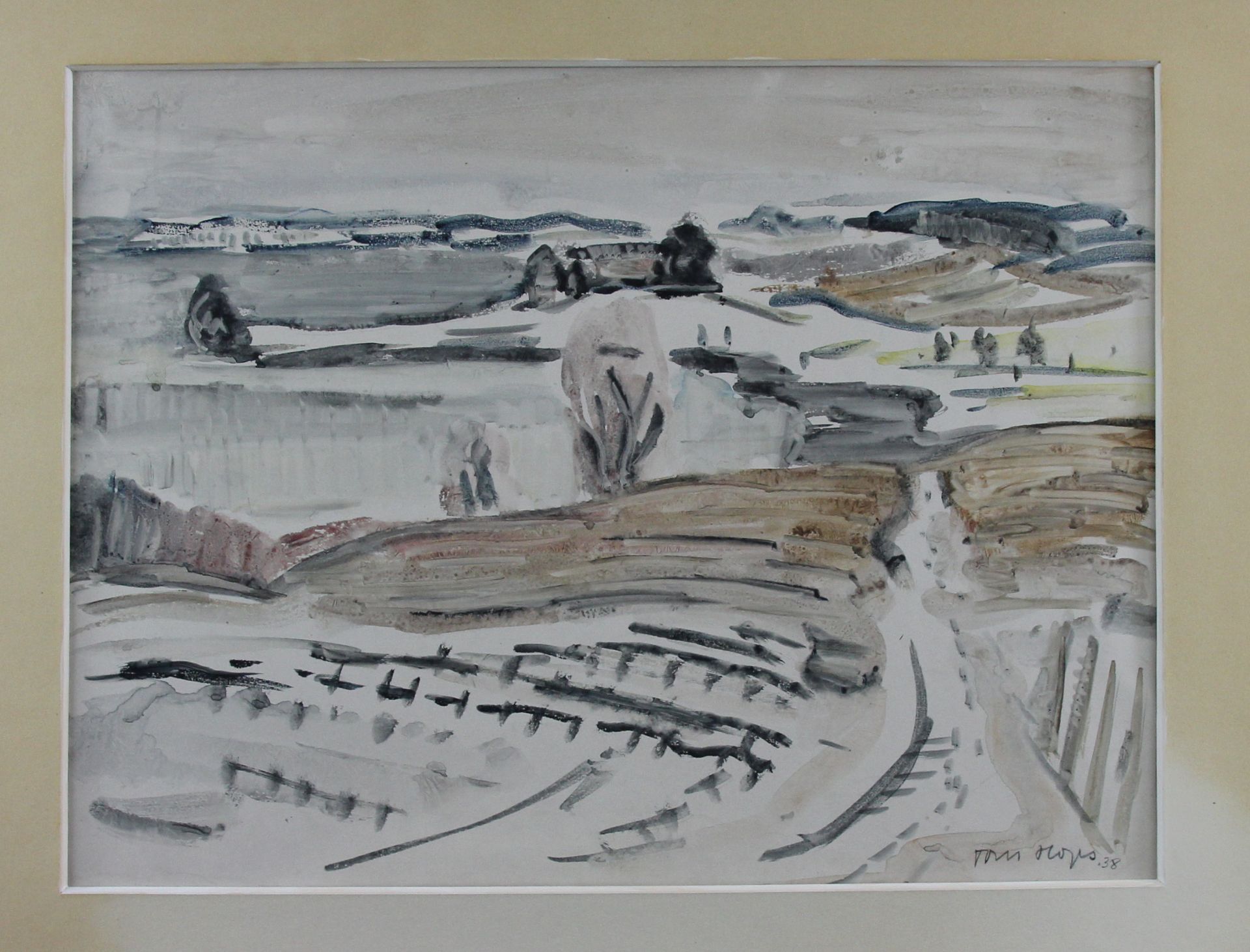 Tom Hops (1906 - 1976) - Aquarell/Papier, Winterliche Landschaft, (19)38