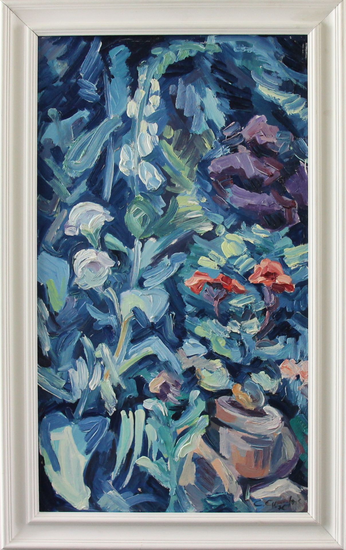 Carsten Eggers (1957 - ?) - Öl/HF., Blumenstillleben mit Begonie im Topf, (19)76