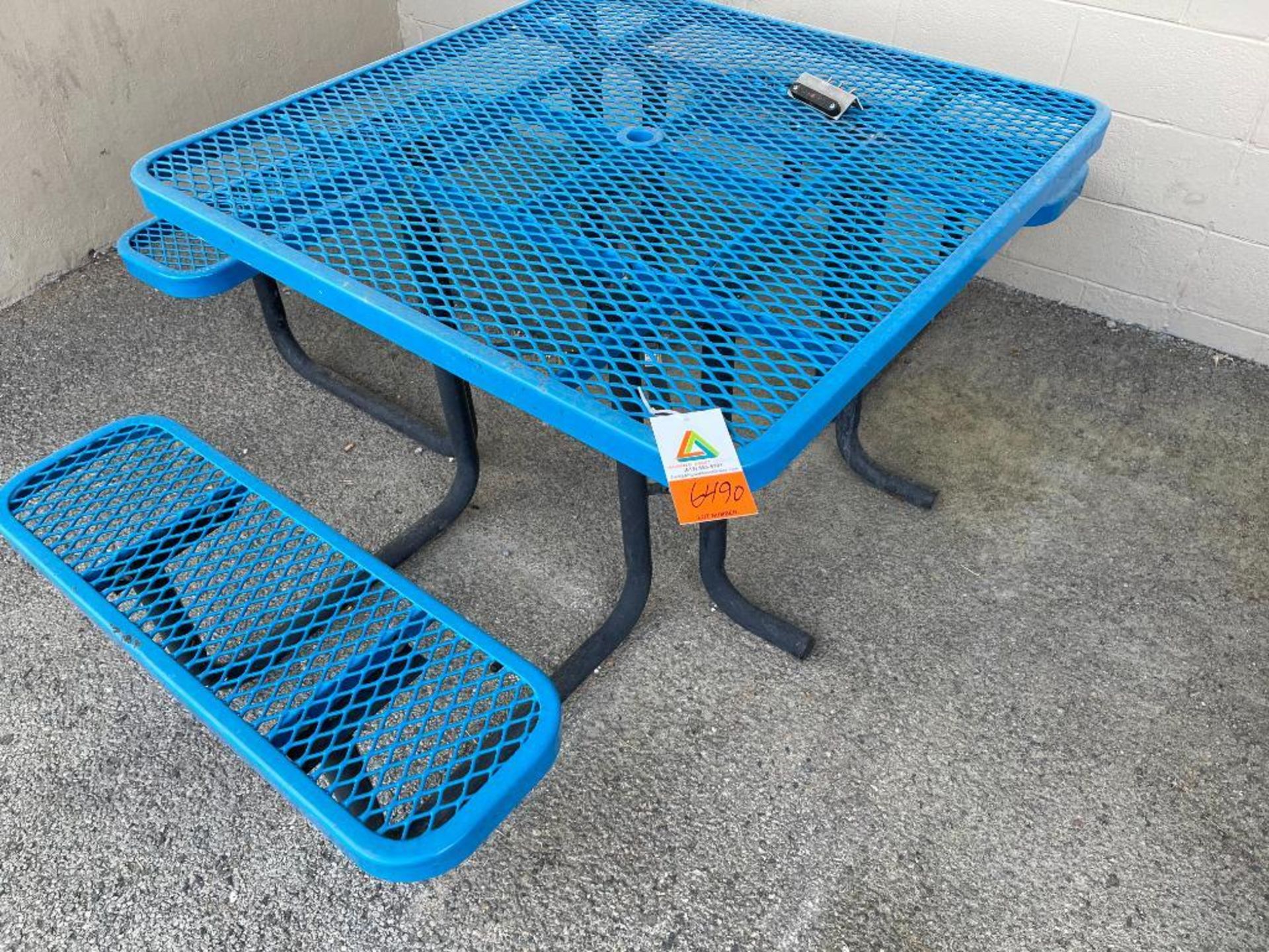 blue square picnic table