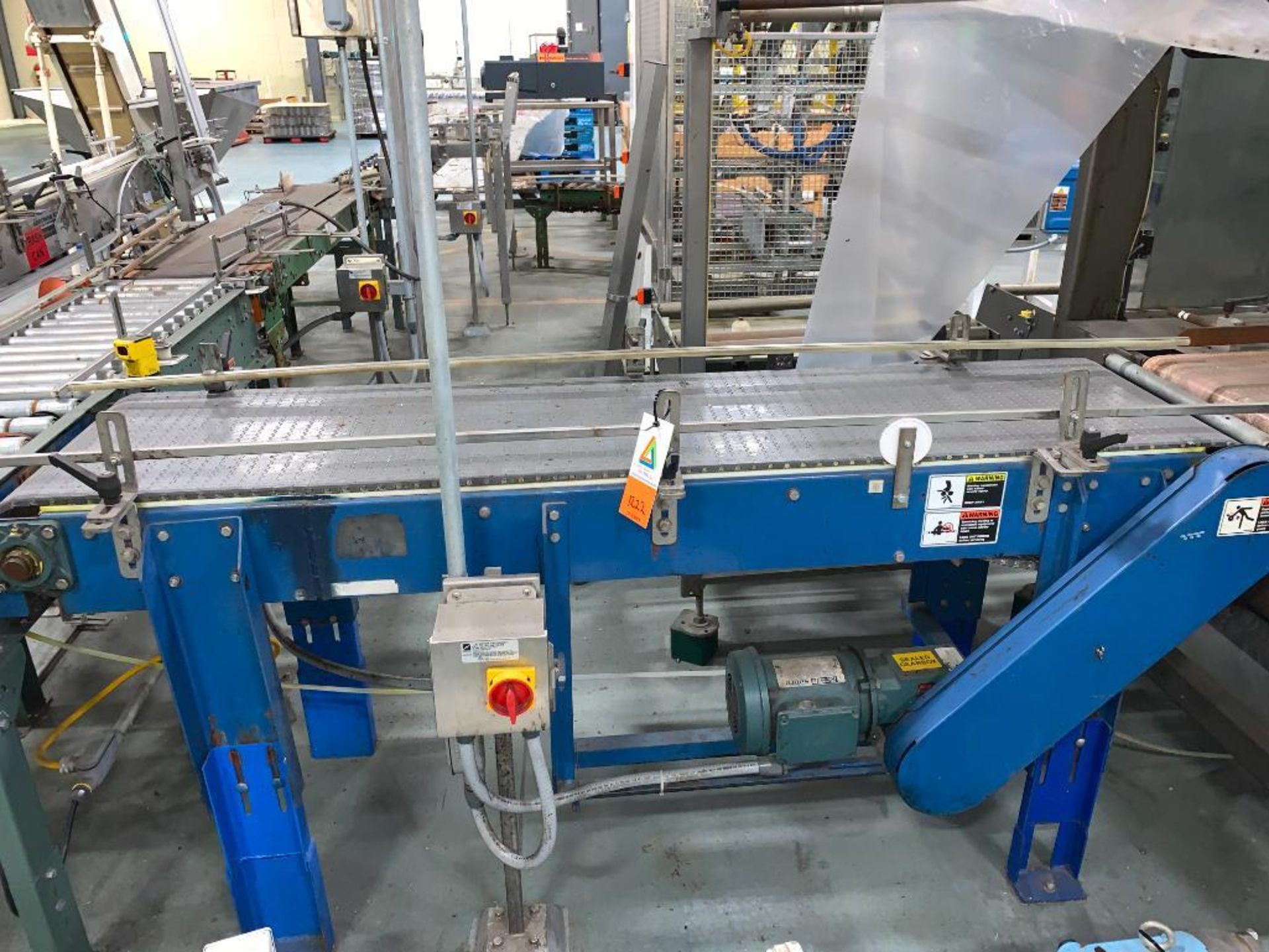 mild steel conveyor, 76 in. x 18 in. x 35 in., gray plastic belt