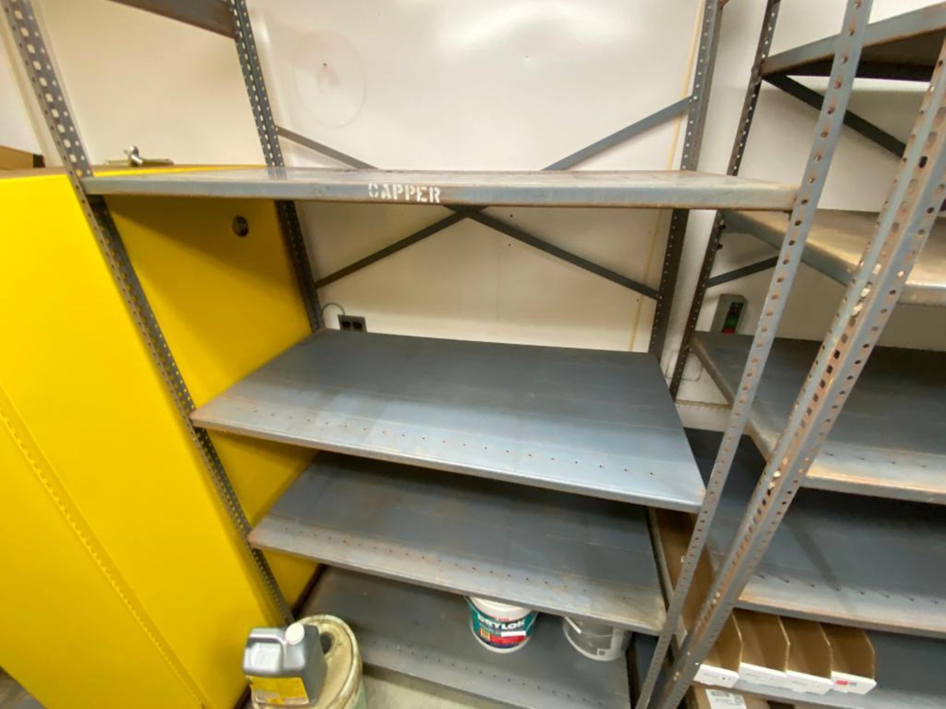 contents of supply room, JustRite flammable storage cabinets, SPX pump, assorted bits, Cryospray, in - Image 14 of 31