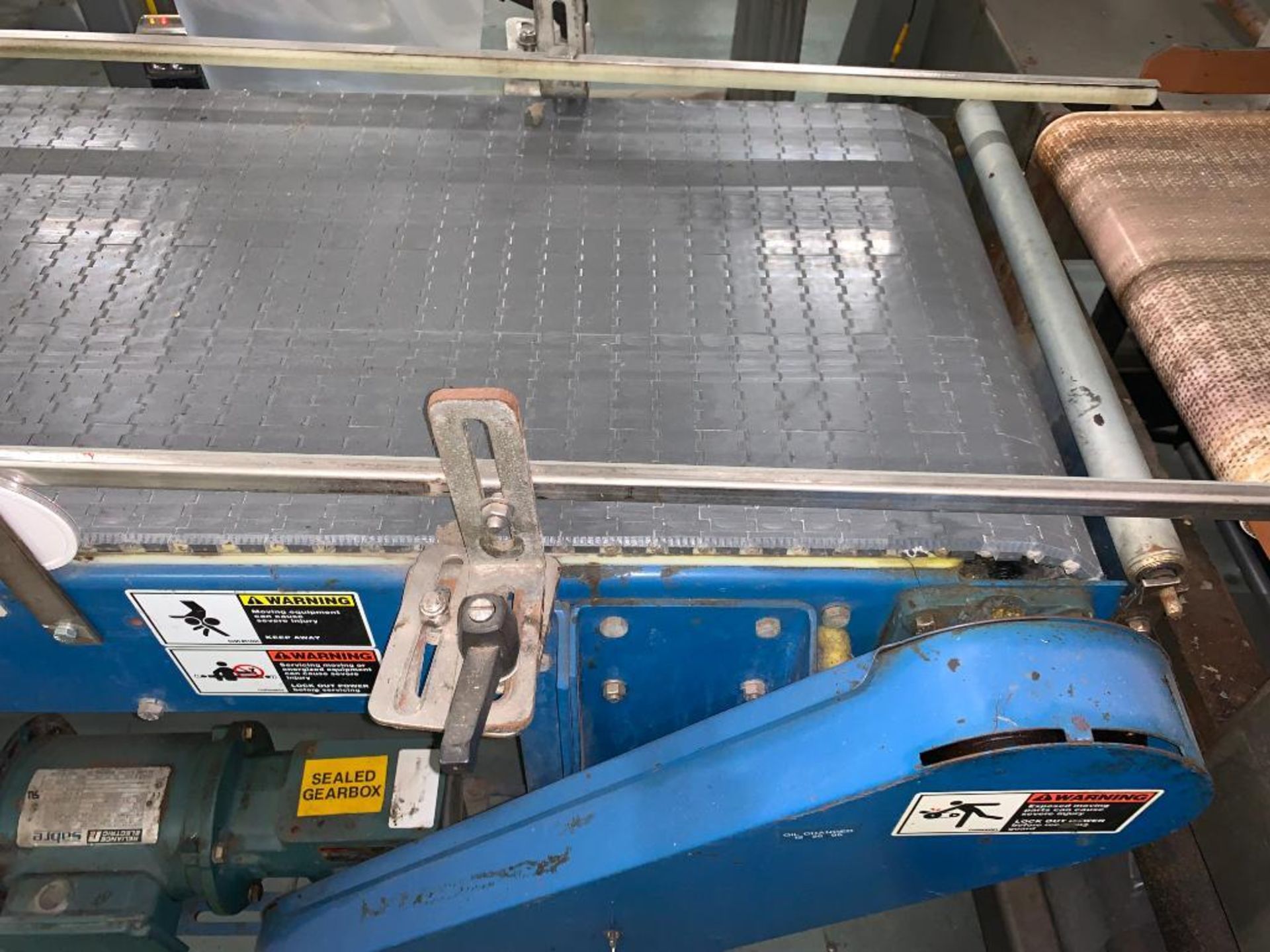 mild steel conveyor, 76 in. x 18 in. x 35 in., gray plastic belt - Image 6 of 9