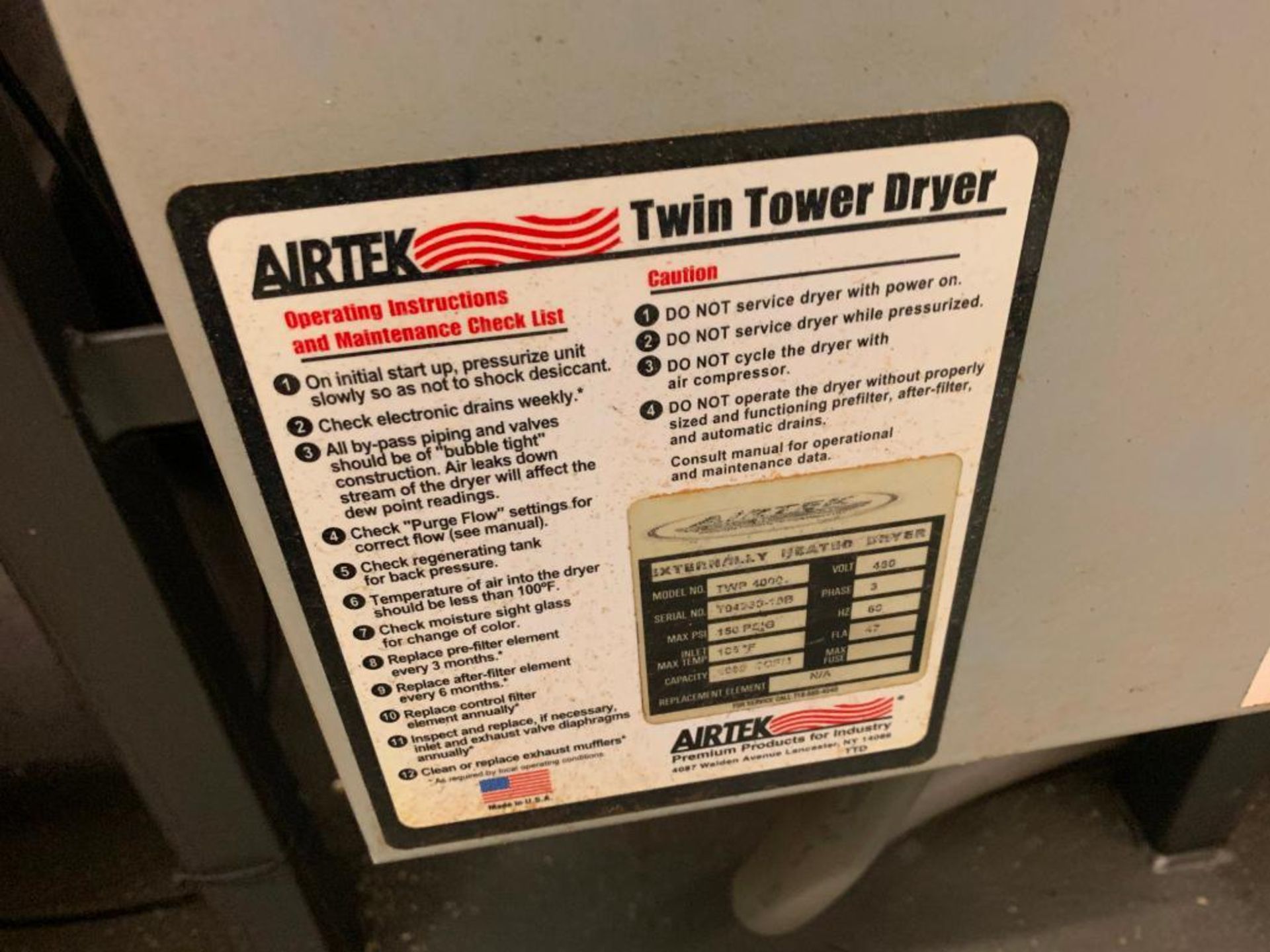 AirTek twin tower externally heated compressed air dryer - Located in Tifton, GA - Image 5 of 29