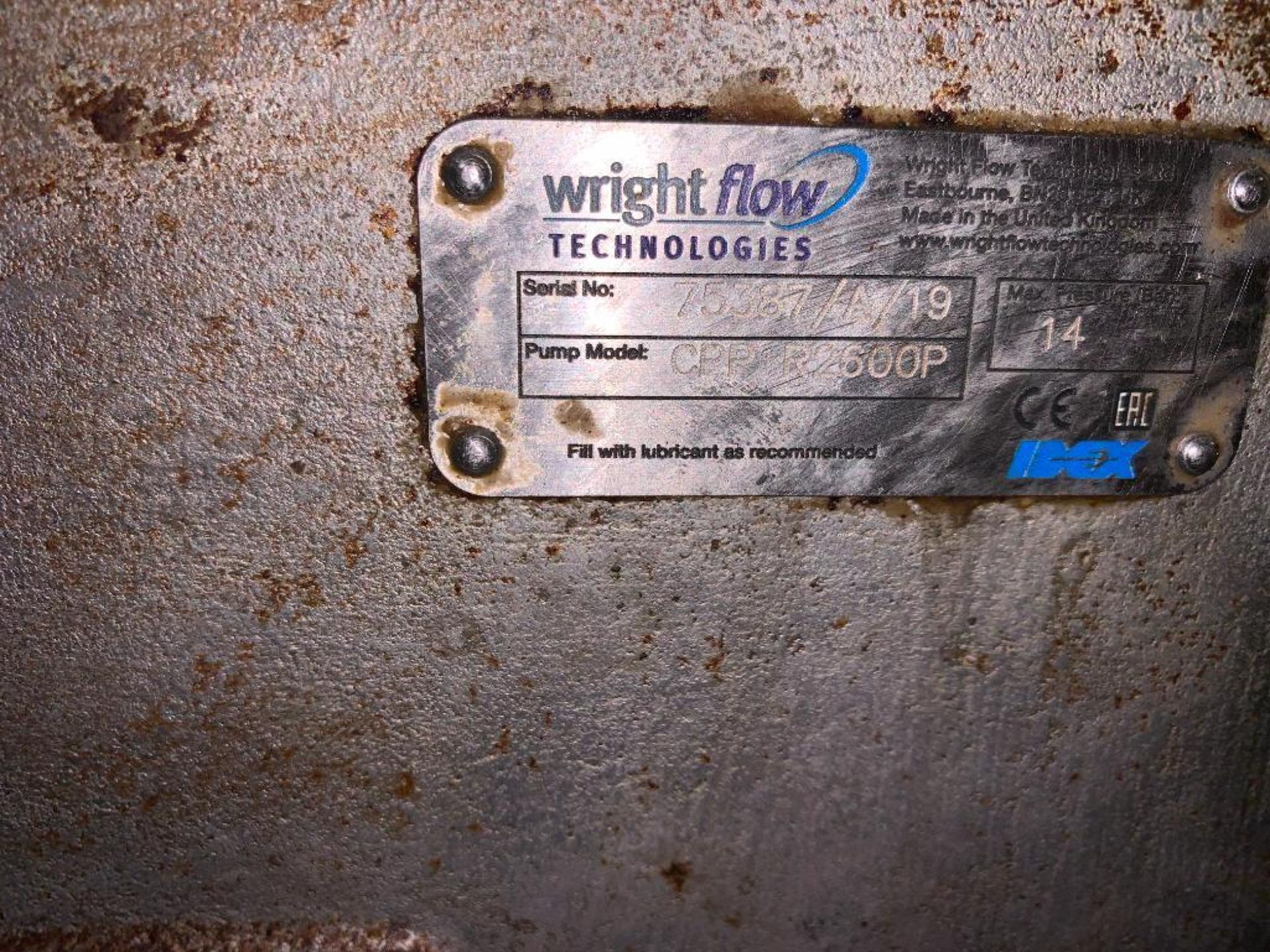 Wright Flow PD pump model CPP_R2600P, 4 in. sanitary fittings SS 10 hp motor - Located in Tifton, GA - Image 9 of 21