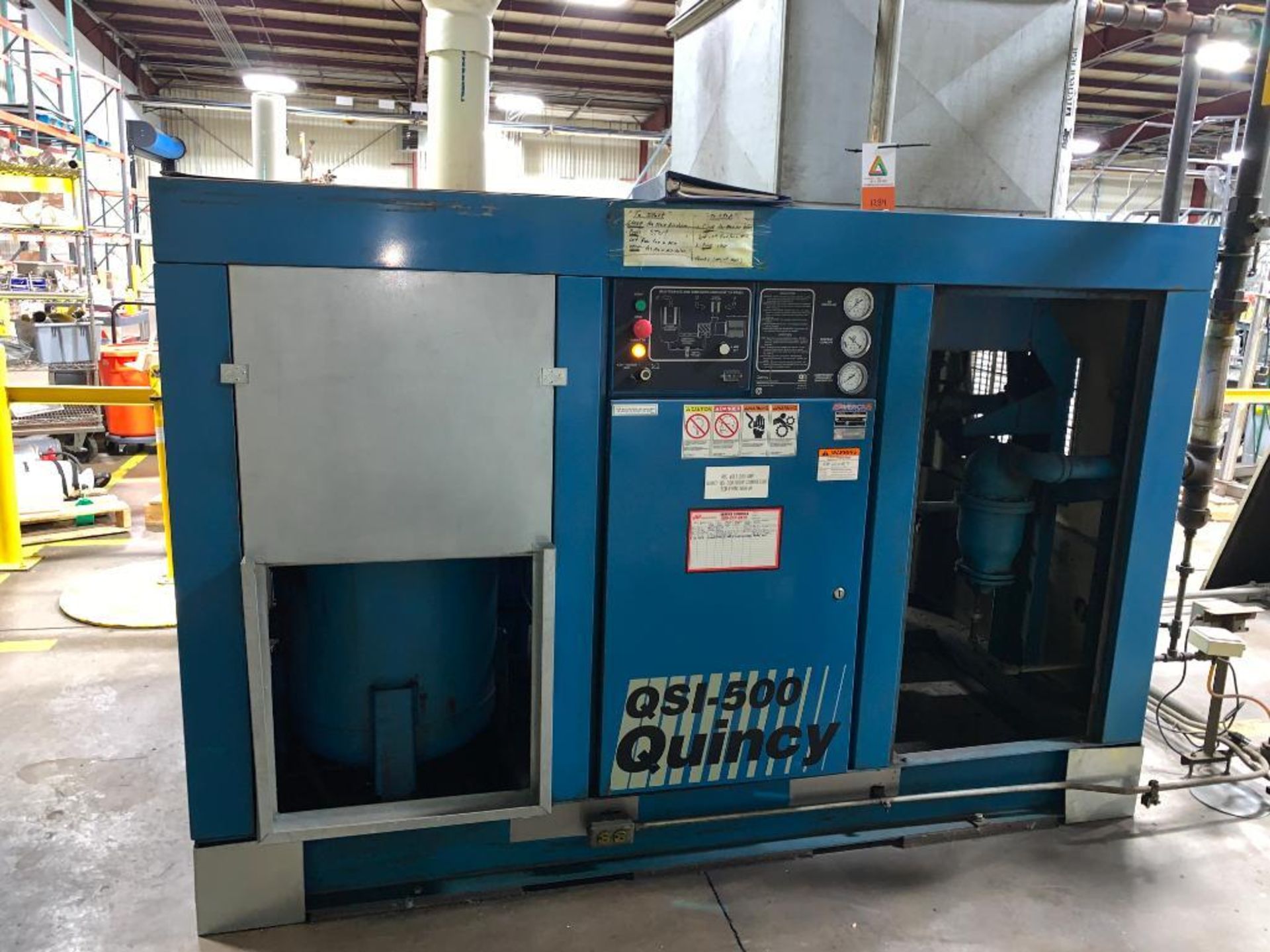 Quincy rotary screw air compressor, model QSI-500, sn 94210H, 70,900 hours, 100 hp