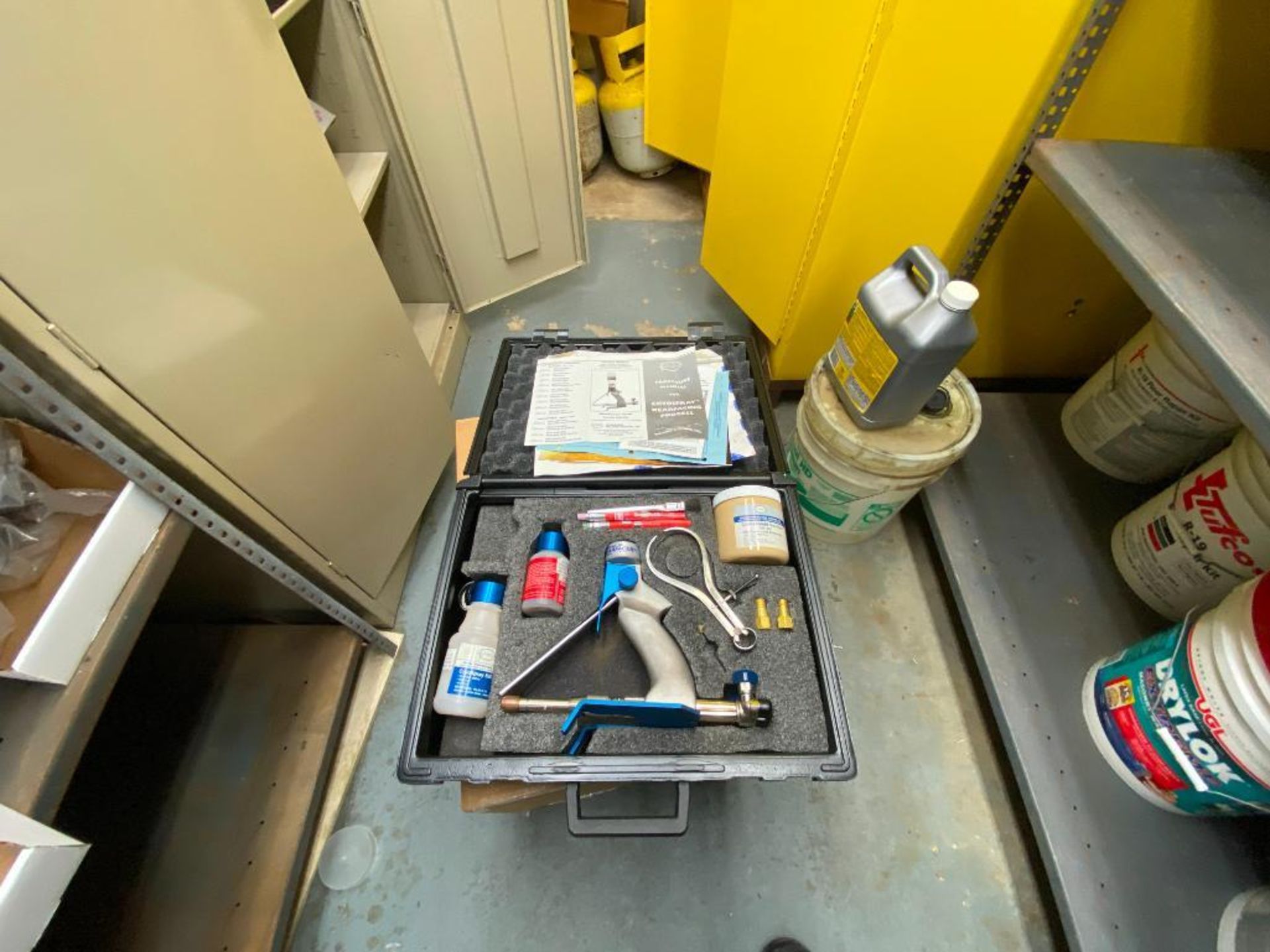 contents of supply room, JustRite flammable storage cabinets, SPX pump, assorted bits, Cryospray, in - Image 12 of 31
