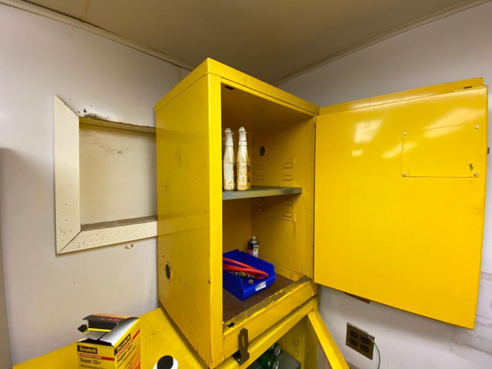 contents of supply room, JustRite flammable storage cabinets, SPX pump, assorted bits, Cryospray, in - Image 25 of 31