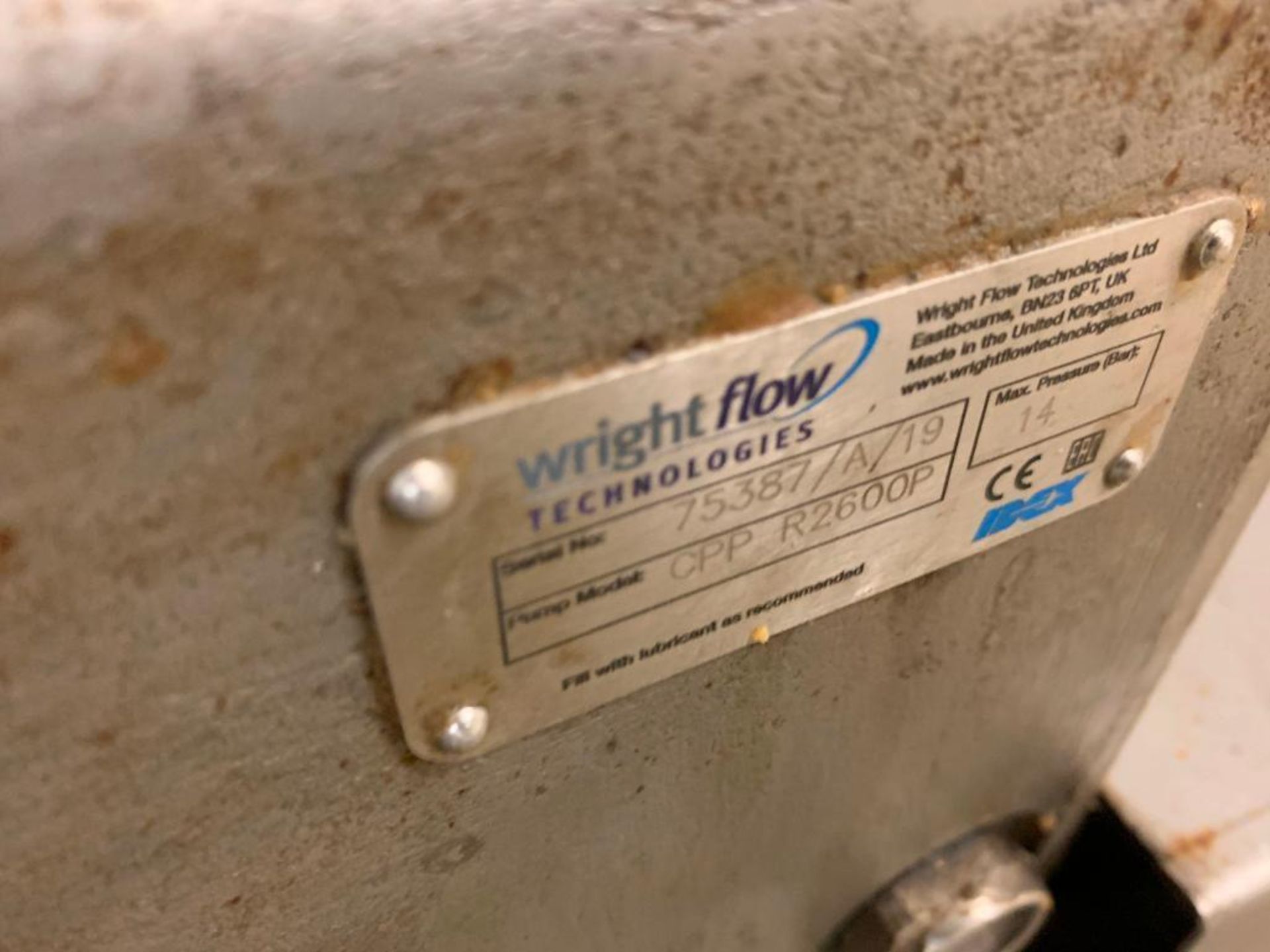 Wright Flow PD pump model CPP_R2600P, 4 in. sanitary fittings SS 10 hp motor - Located in Tifton, GA - Image 5 of 21