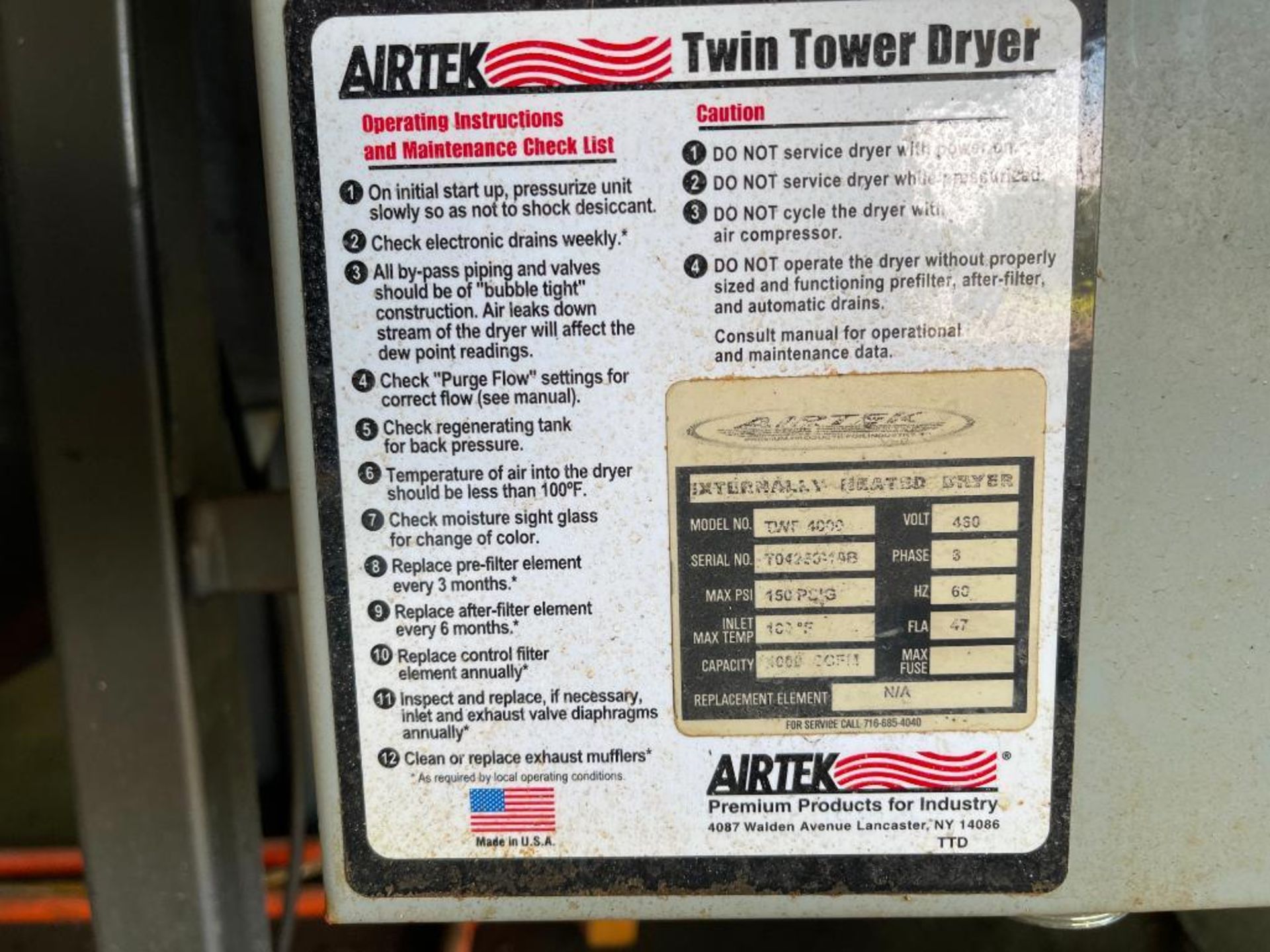 AirTek twin tower externally heated compressed air dryer - Located in Tifton, GA - Image 10 of 29