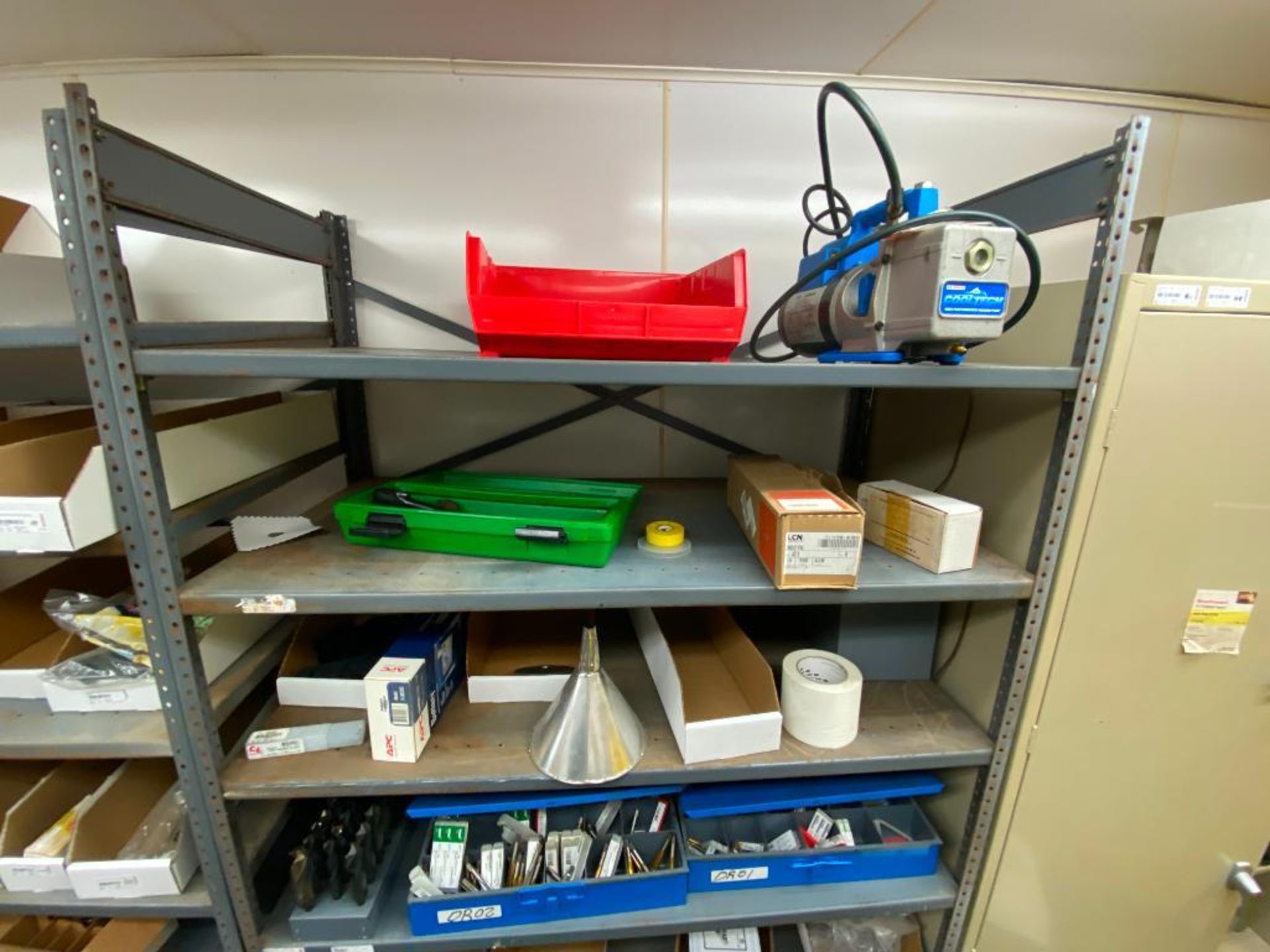 contents of supply room, JustRite flammable storage cabinets, SPX pump, assorted bits, Cryospray, in - Image 6 of 31