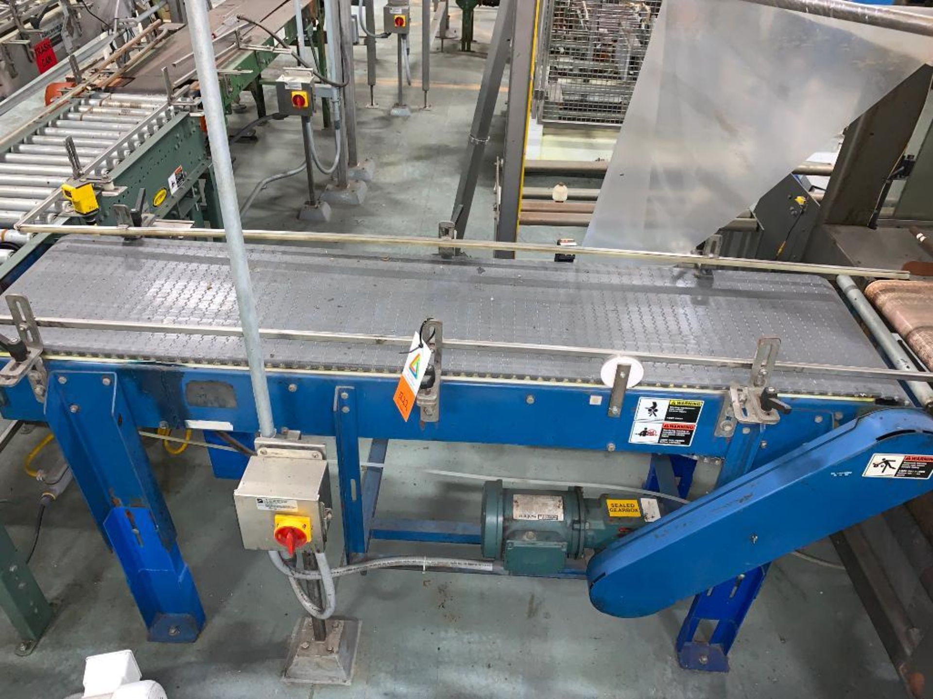 mild steel conveyor, 76 in. x 18 in. x 35 in., gray plastic belt - Image 8 of 9