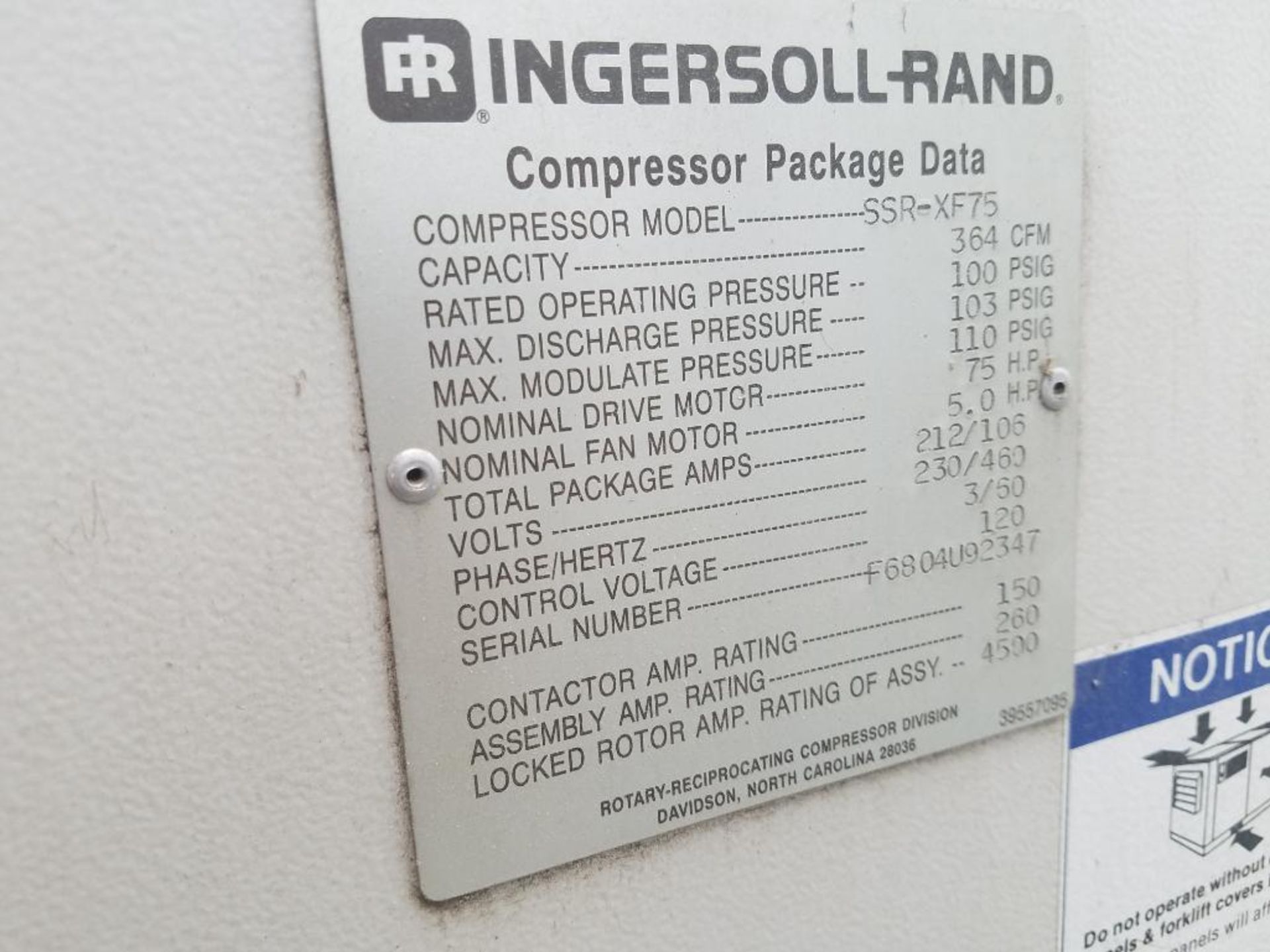 Ingersoll Rand rotary screw air compressor, 75 hp - Image 4 of 4