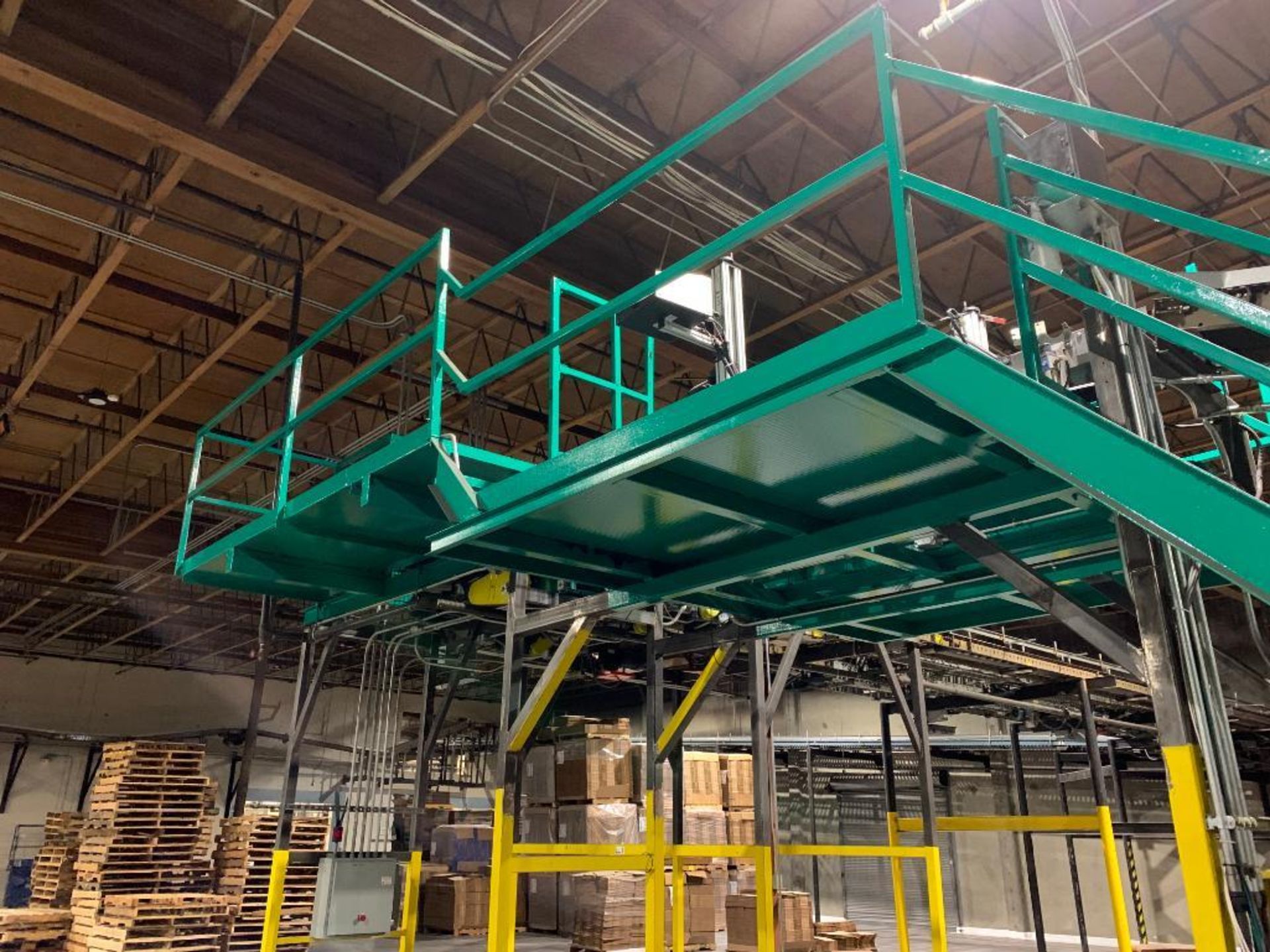 mild steel green mezzanine with two stairs and railing - Image 4 of 6