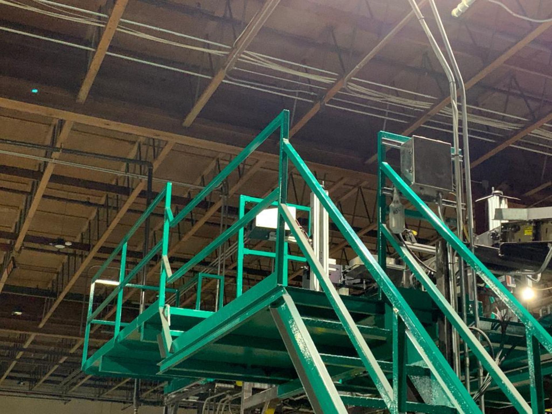 mild steel green mezzanine with two stairs and railing - Image 3 of 6