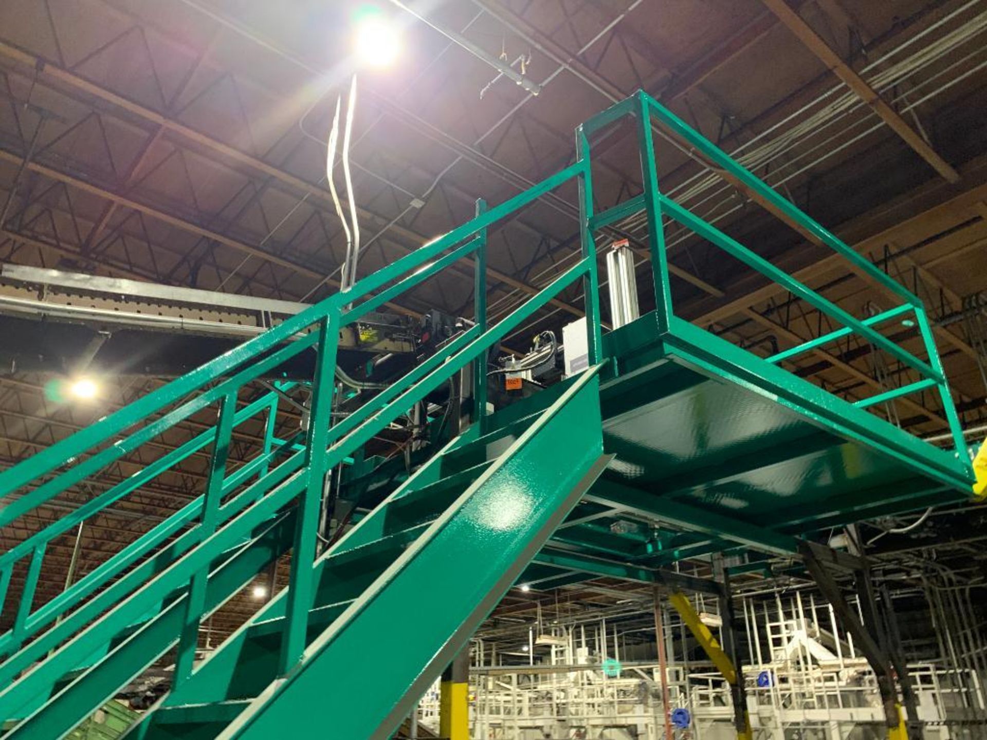 mild steel green mezzanine with two stairs and railing - Image 6 of 6