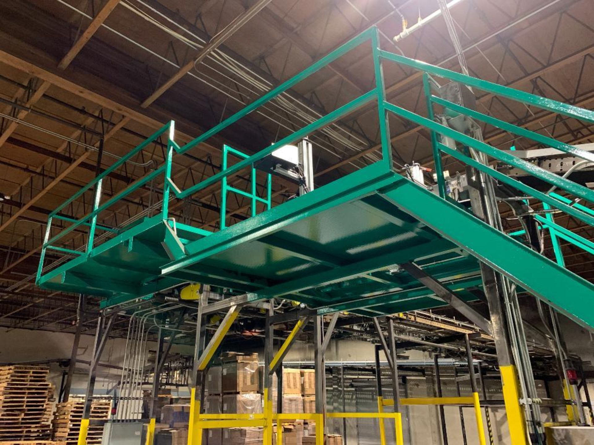 mild steel green mezzanine with two stairs and railing - Image 5 of 6