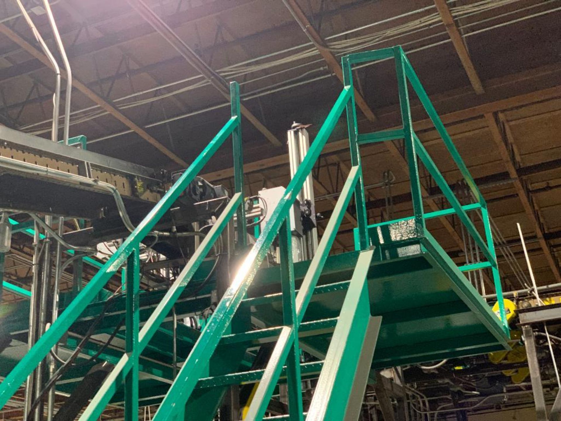 mild steel green mezzanine with two stairs and railing - Image 2 of 6