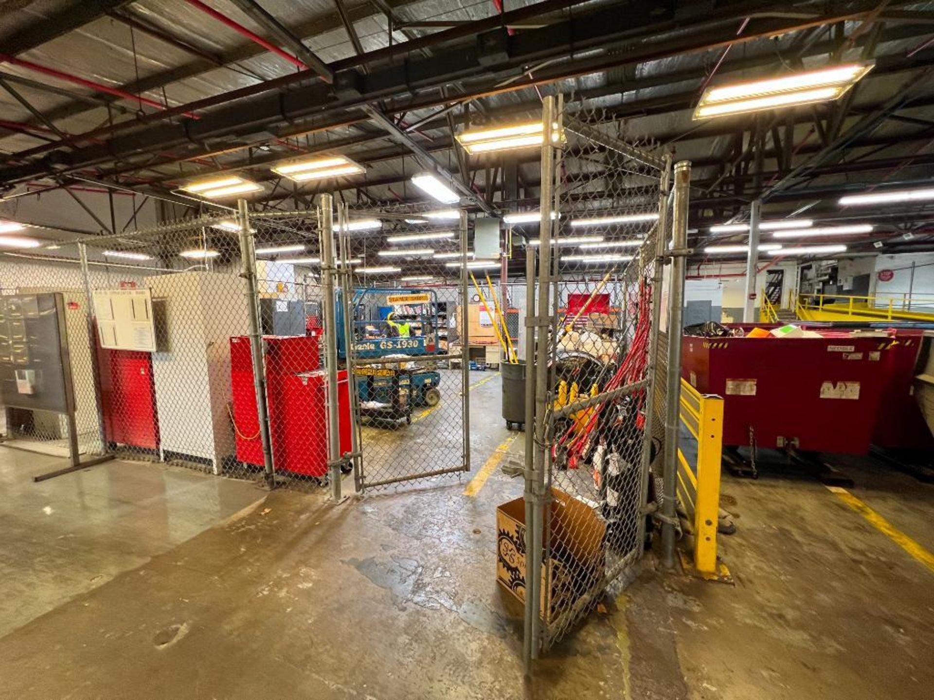 chainlink fence storage cage, currently wired for power, 4-walls