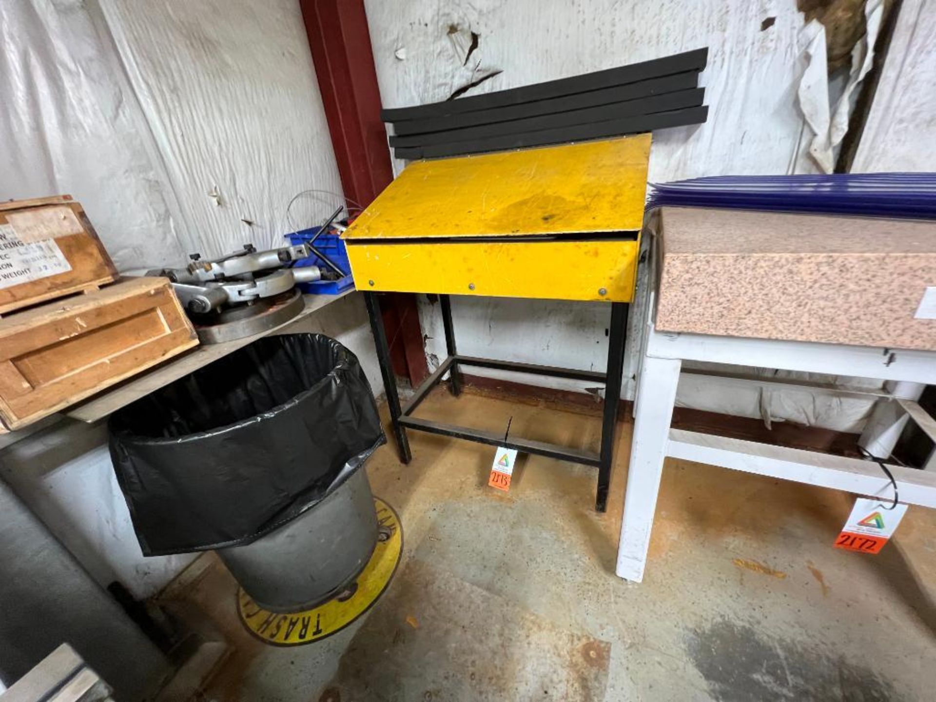 yellow shop desk with closing lid