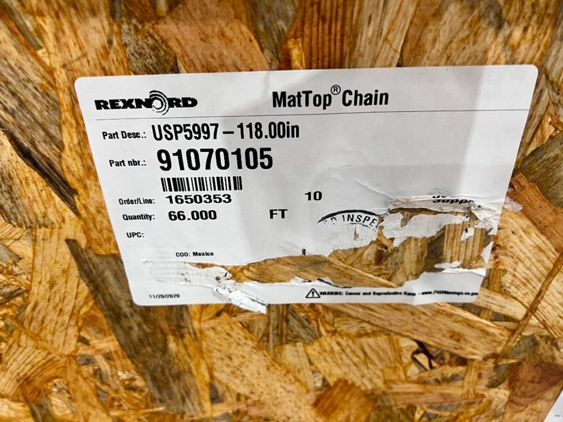 Rexnord crate of 118 in. width x 66 ft. mat top conveyor chain - Image 6 of 6