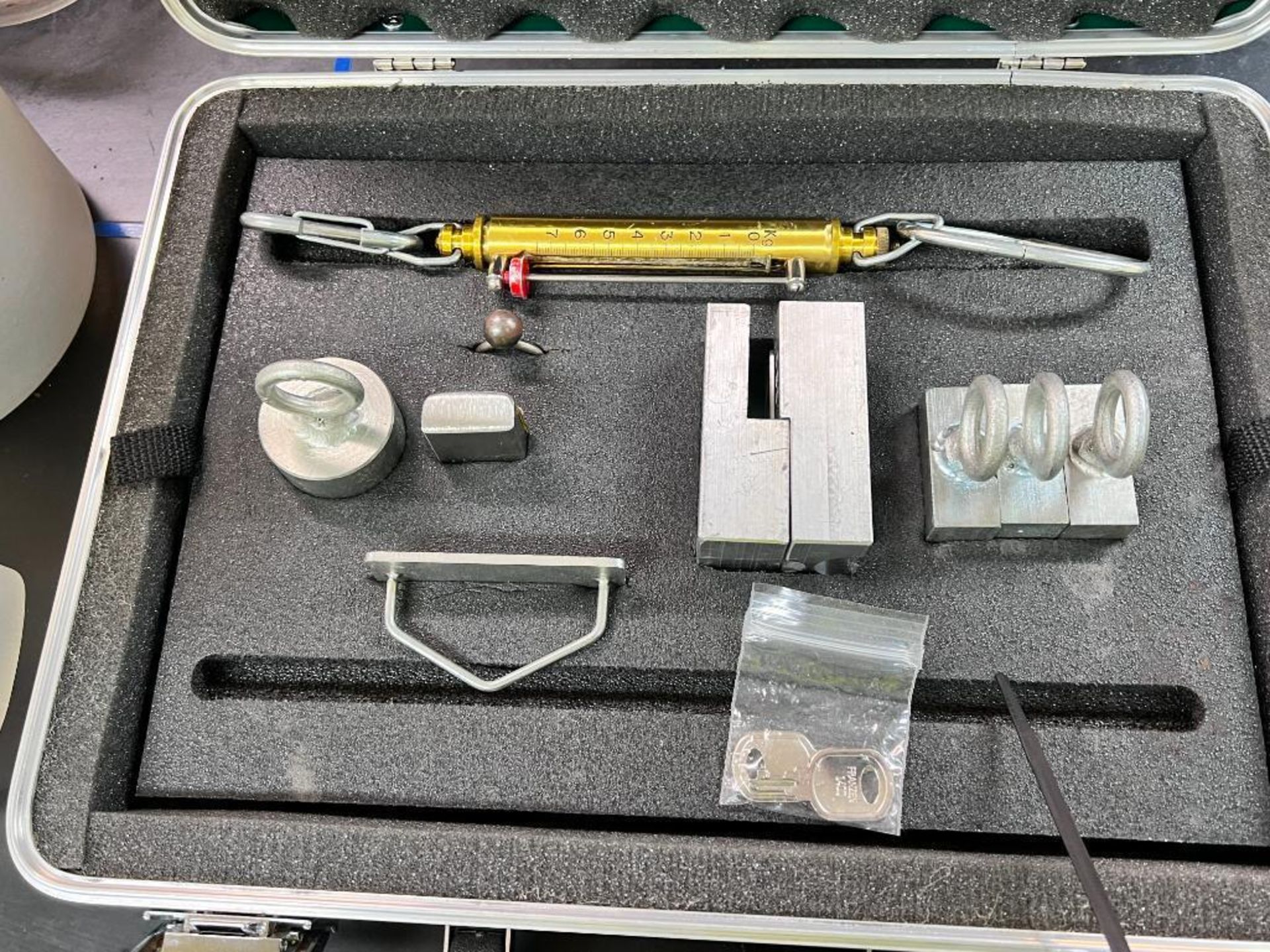 contents of counter including laboratory glass, and analog pull scale - Image 4 of 7