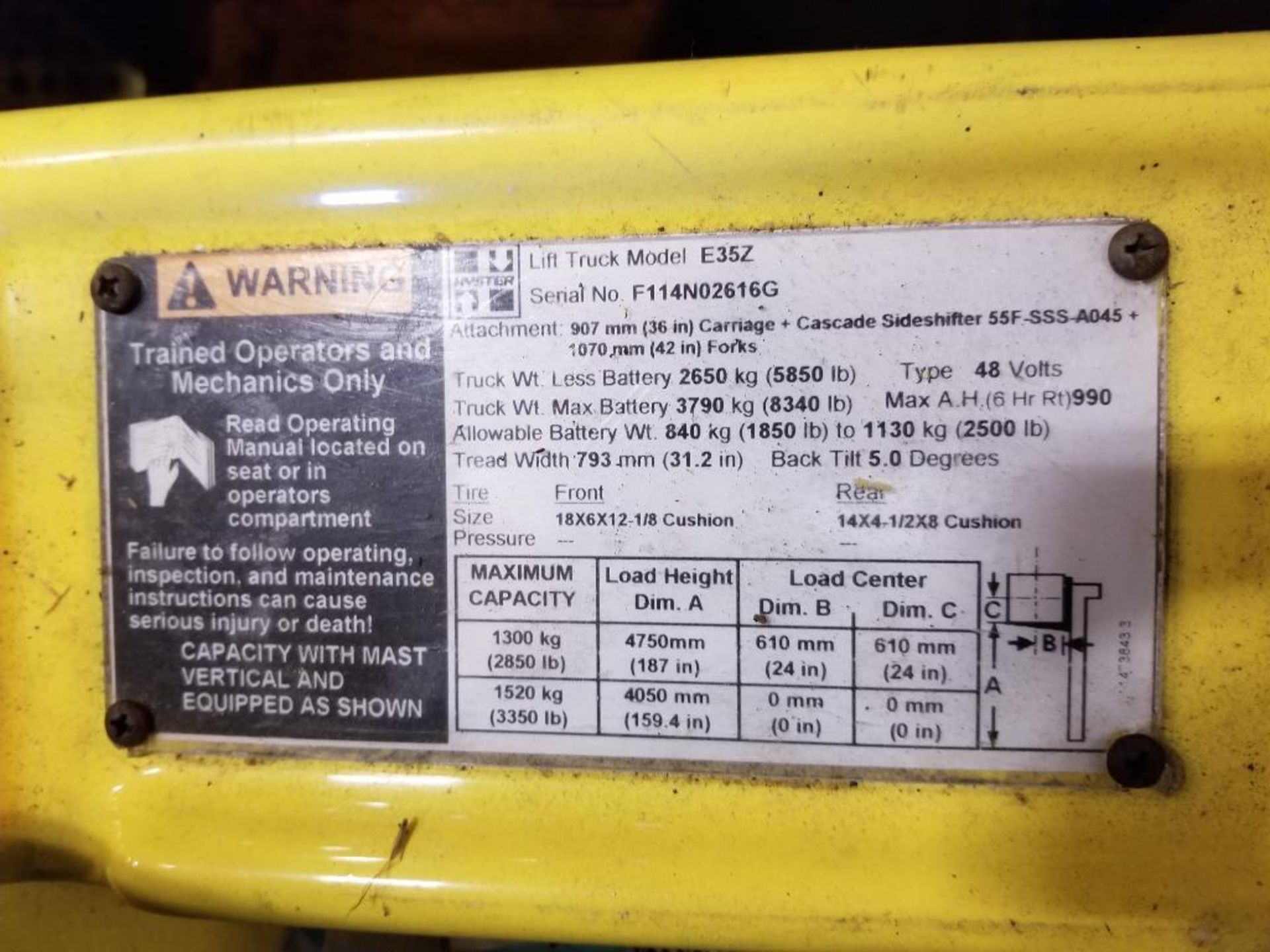 (1) Yale forklift, (1) Hyster electric forklift, model E35Z, needs repair, no battery, and (1) Hyste - Image 20 of 21